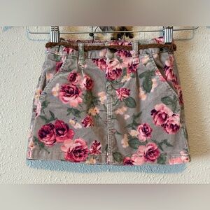 H&M Girls Size 7/8 Pink Grey Floral Corduroy Skirt with Belt Loops Preowned